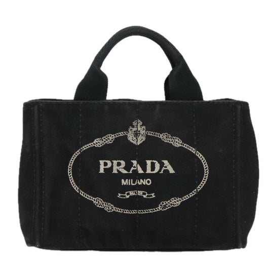 Luxury Prada Canapa PM Hand Bag Canvas Black Gold  93506