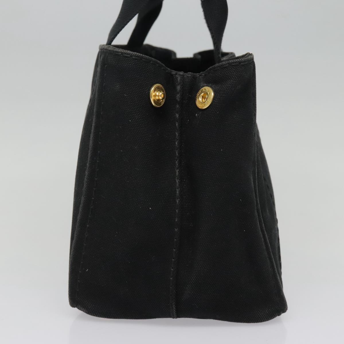 Luxury Prada Canapa PM Hand Bag Canvas Black Gold  93506