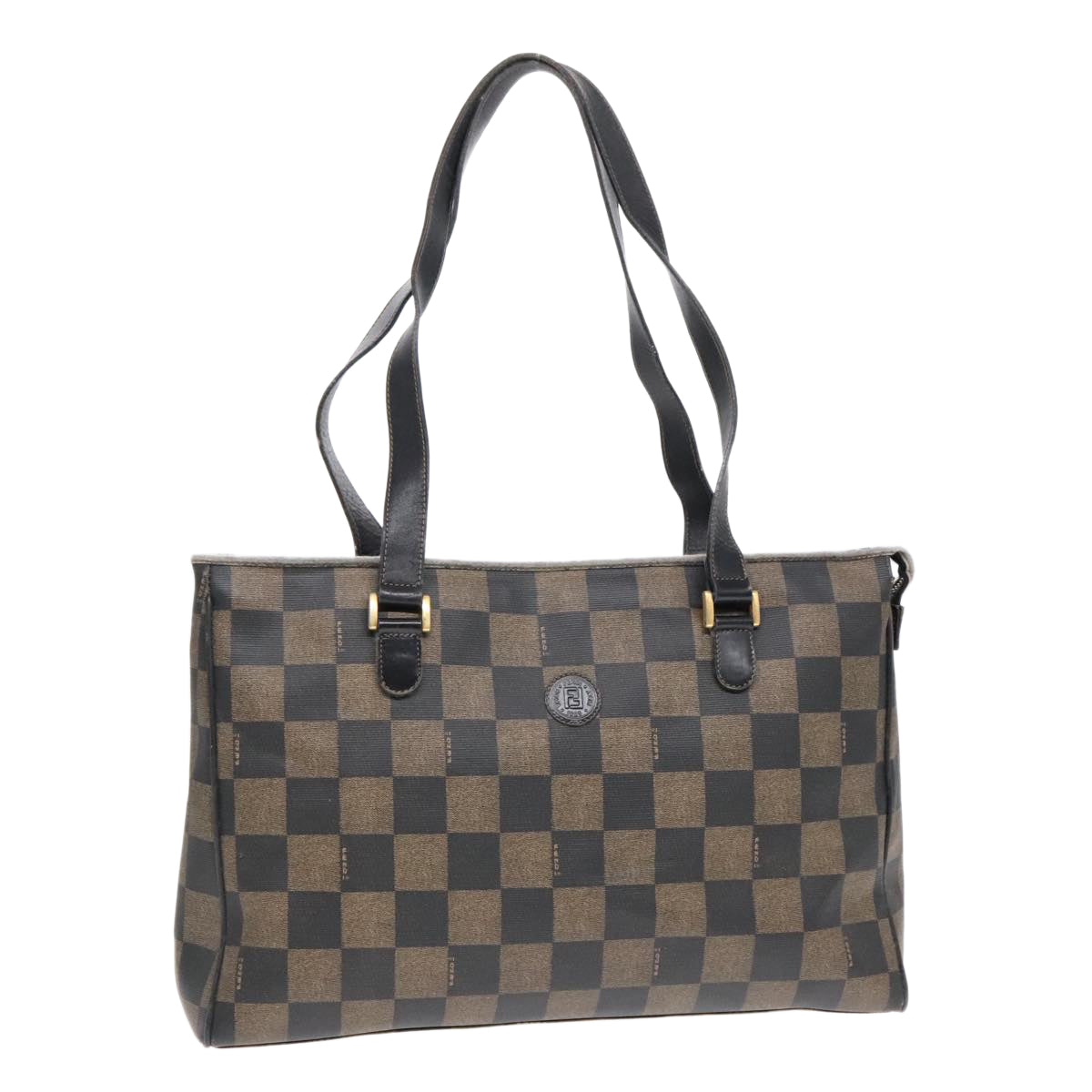 Luxury Fendi Pecan Canvas Tote Bag Brown Black gold93517