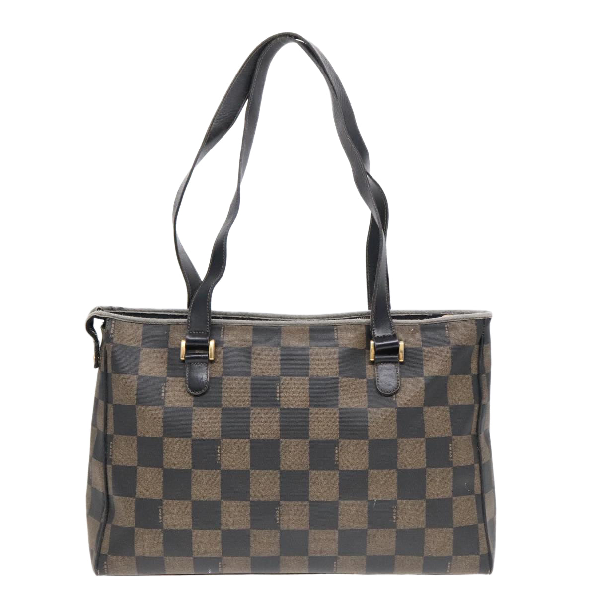 Luxury Fendi Pecan Canvas Tote Bag Brown Black gold93517
