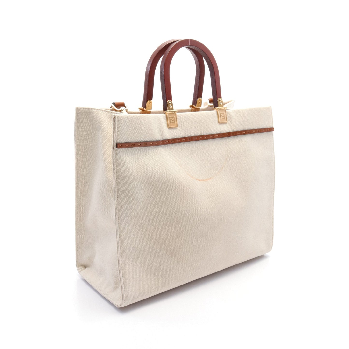 Luxury Fendi SUNSHINE MEDIUM Sunshine Medium Handbag Tote bag Canvas Leather Ivory Brown 2WAY