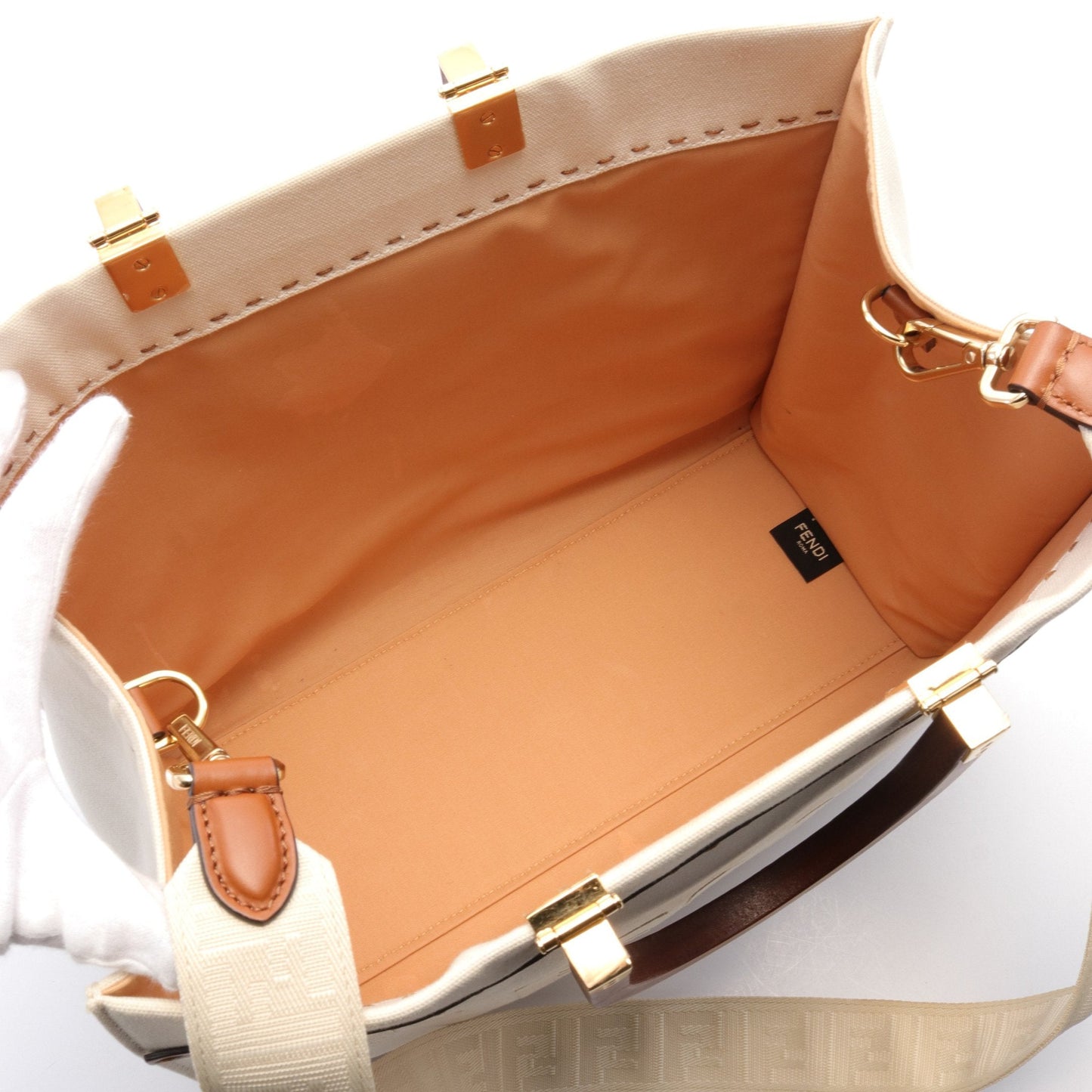Luxury Fendi SUNSHINE MEDIUM Sunshine Medium Handbag Tote bag Canvas Leather Ivory Brown 2WAY
