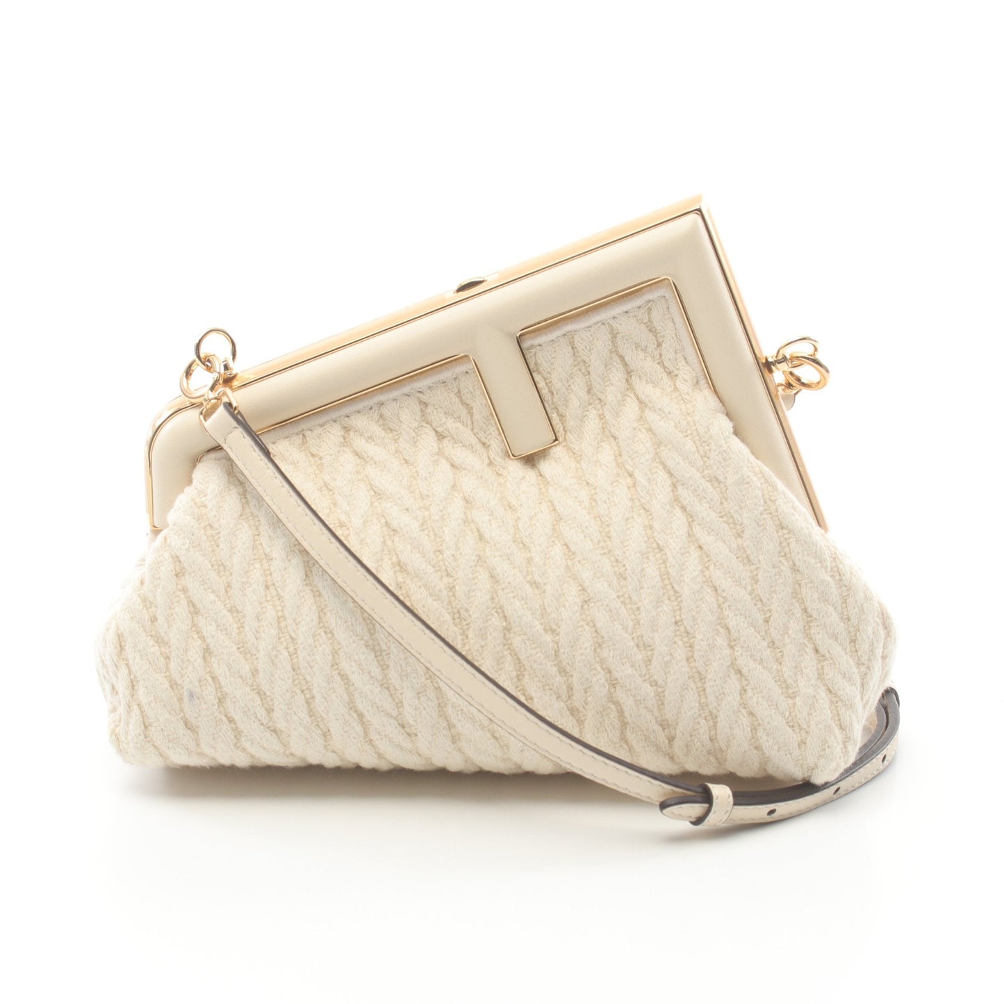 Luxury Fendi First Small Clutch bag Shoulder bag Fabric Leather Off white