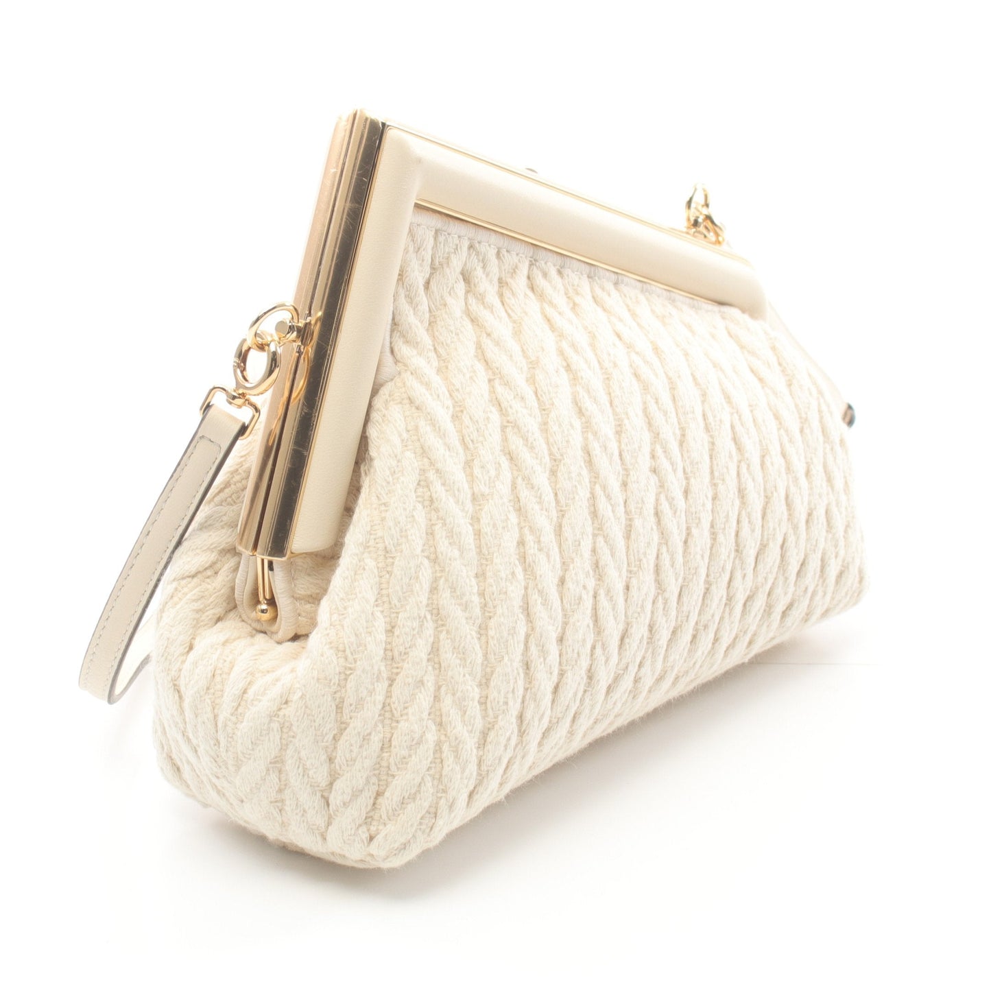 Luxury Fendi First Small Clutch bag Shoulder bag Fabric Leather Off white
