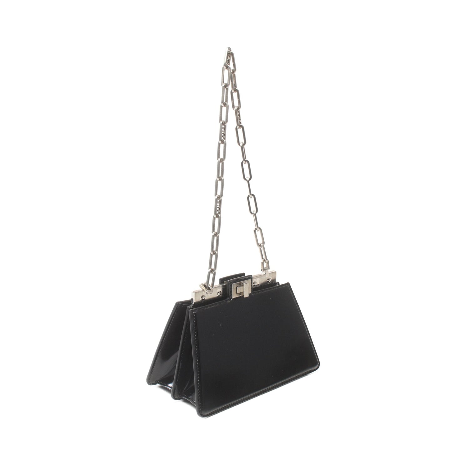 Luxury Fendi Peekaboo Cut Mini Chain shoulder bag Leather Black