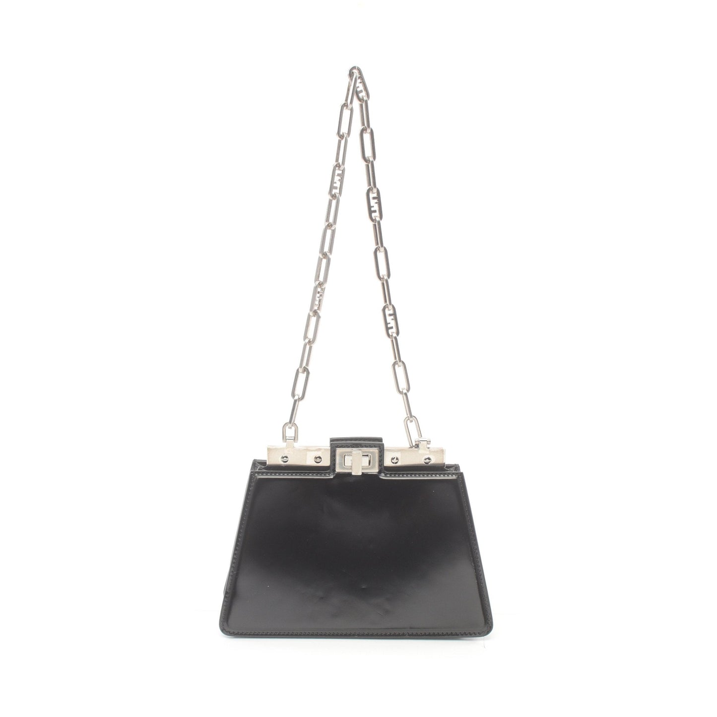Luxury Fendi Peekaboo Cut Mini Chain shoulder bag Leather Black