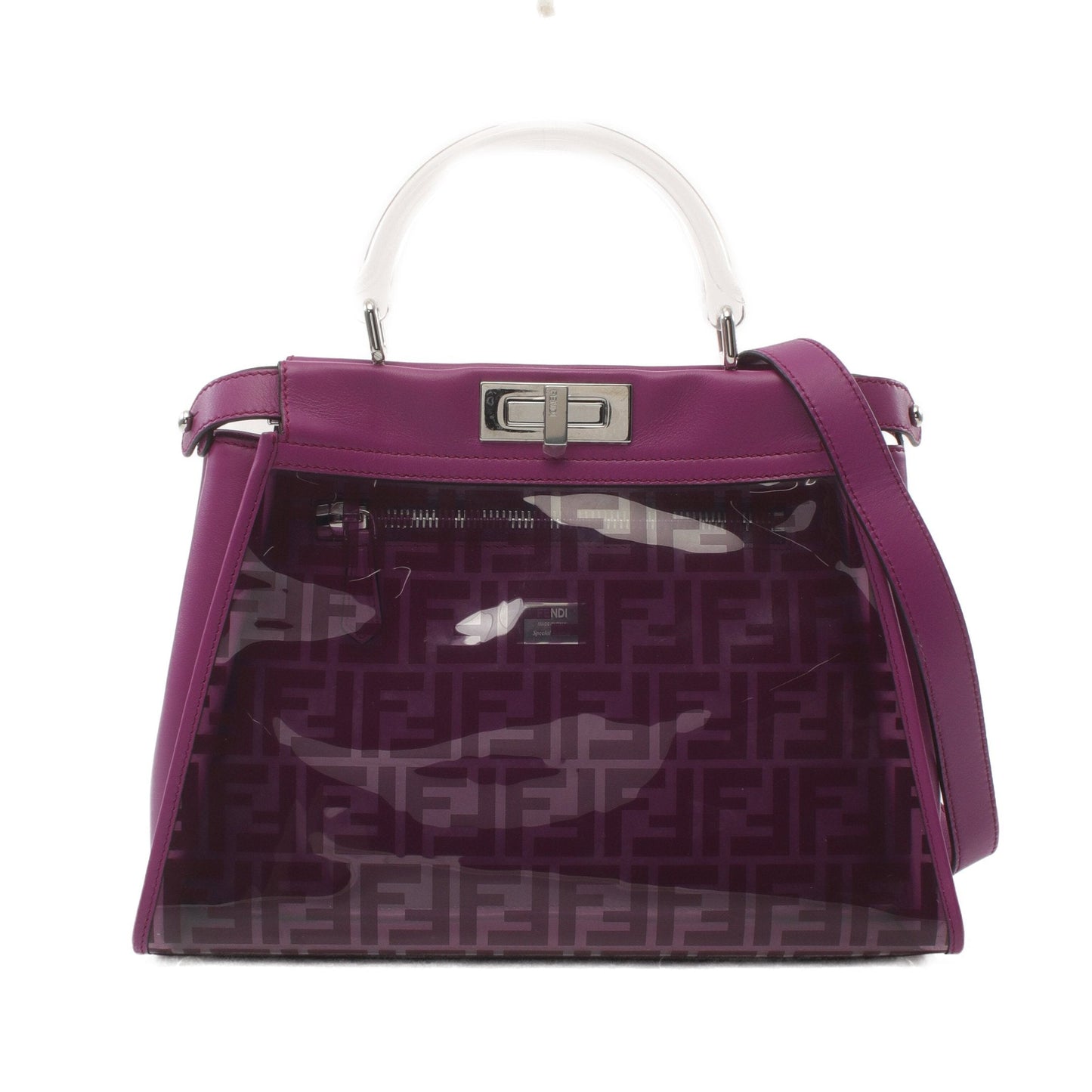 Luxury Fendi Peekaboo Regular Selleria Handbag Vinyl Leather Purple Skeleton 2WAY