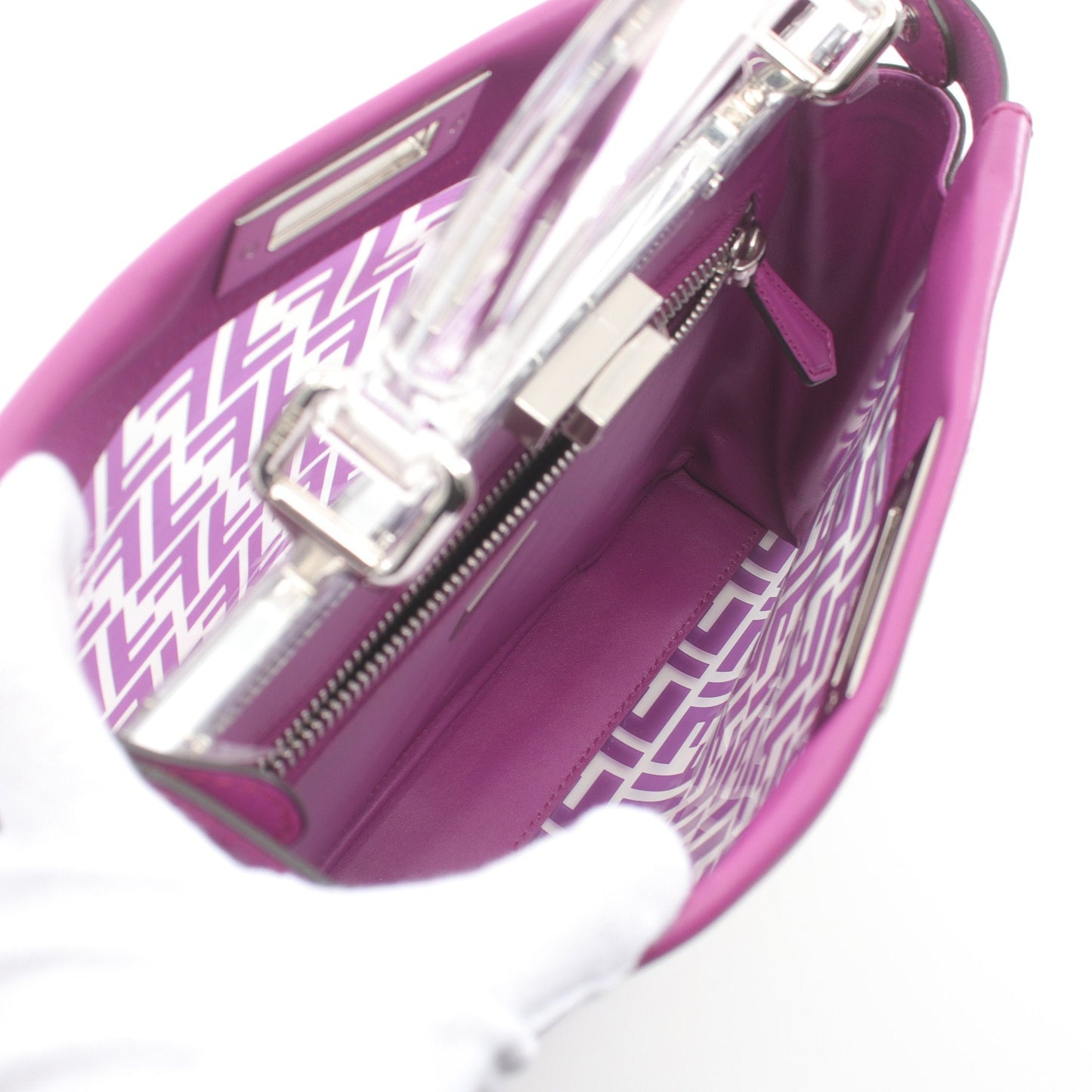 Luxury Fendi Peekaboo Regular Selleria Handbag Vinyl Leather Purple Skeleton 2WAY
