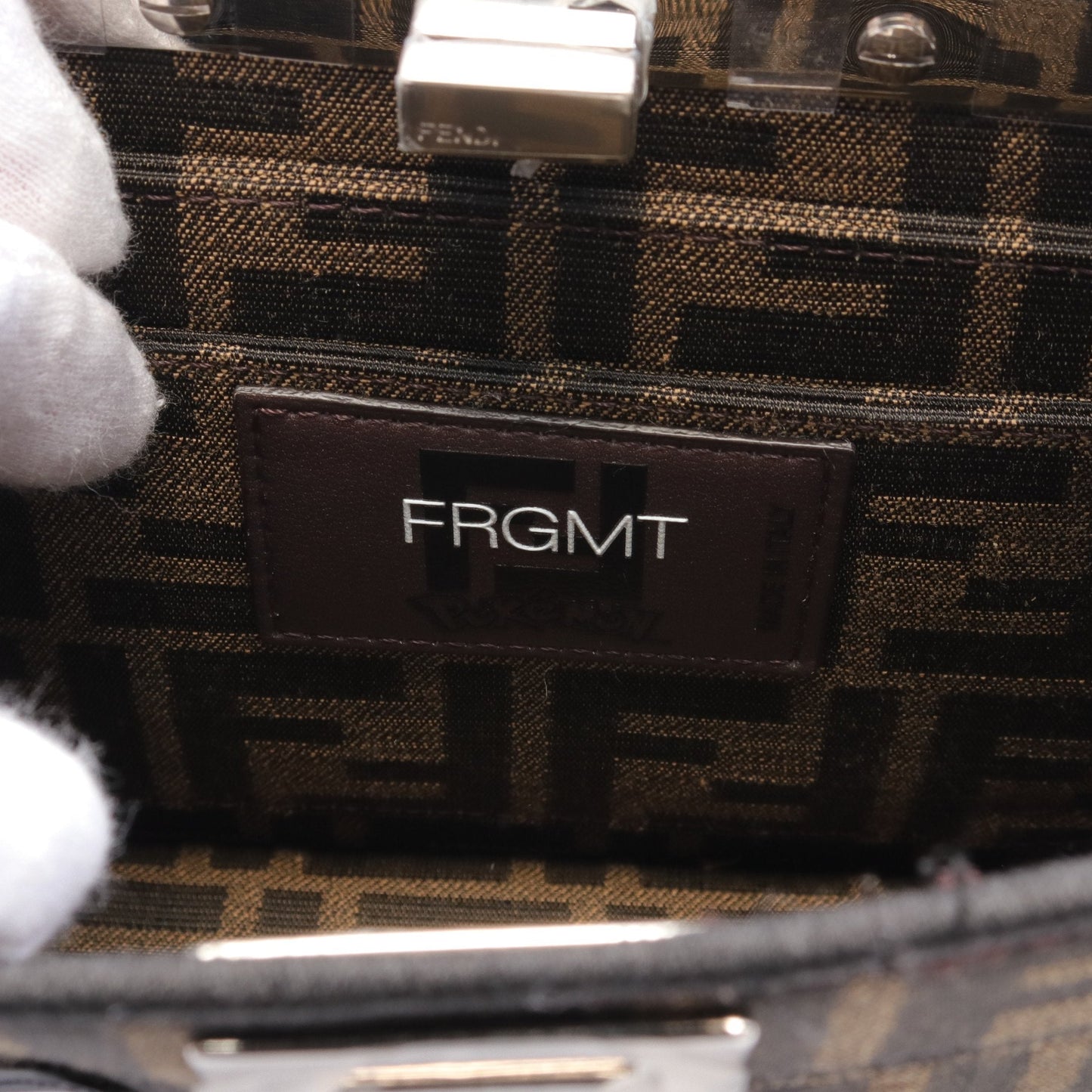 Luxury Fendi Luxury Fendi * FRGMT * POKEMON Peekaboo ISeeU Petit Zucca Miniryu Handbag Canvas Leather Brown Multicolor 2WAY