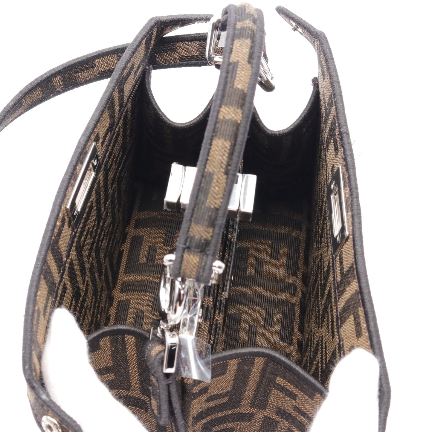 Luxury Fendi Luxury Fendi * FRGMT * POKEMON Peekaboo ISeeU Petit Zucca Miniryu Handbag Canvas Leather Brown Multicolor 2WAY