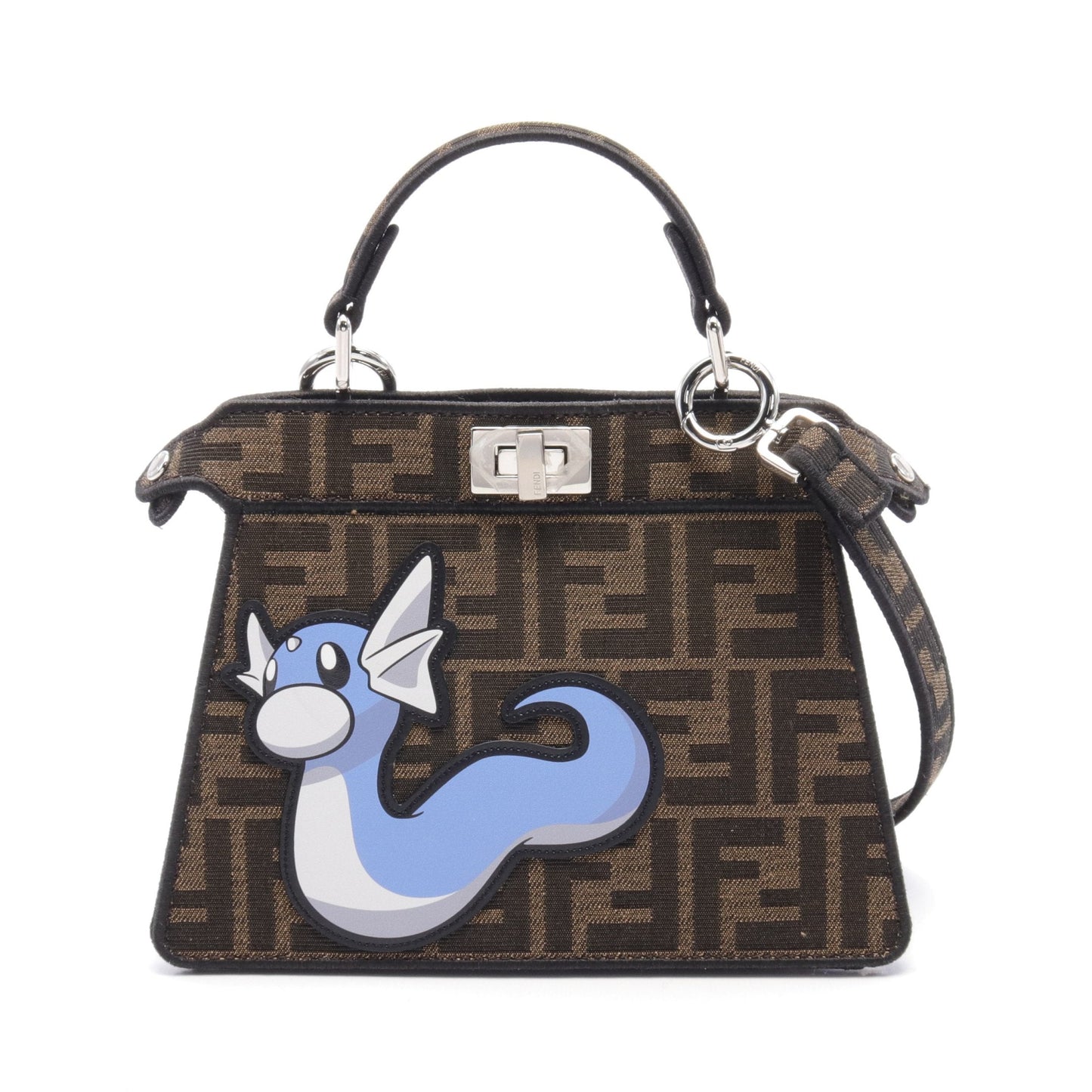 Luxury Fendi Luxury Fendi * FRGMT * POKEMON Peekaboo ISeeU Petit Zucca Miniryu Handbag Canvas Leather Brown Multicolor 2WAY