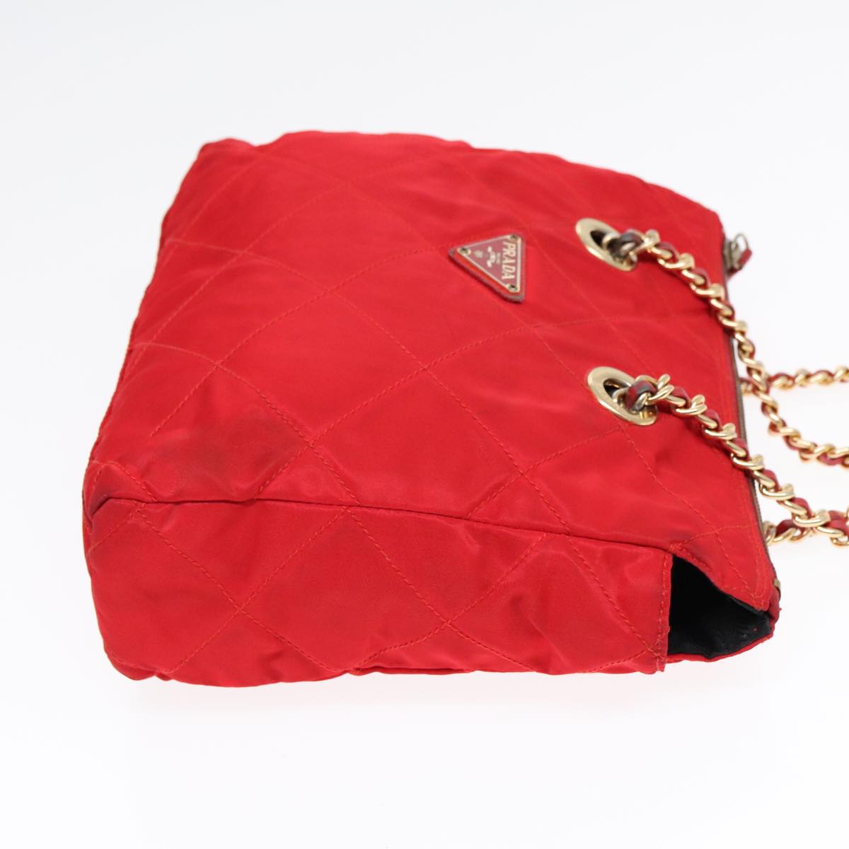 Luxury Prada Quilted Chain Shoulder Bag Nylon Red  93537