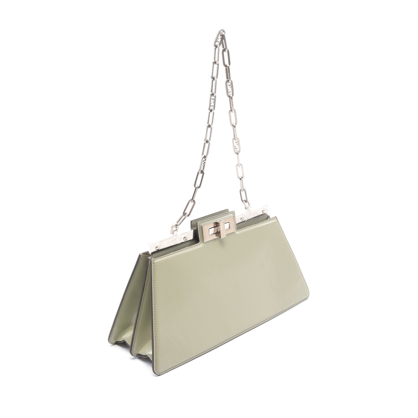 Luxury Fendi Peekaboo Cut Medium Chain shoulder bag Leather Light green
