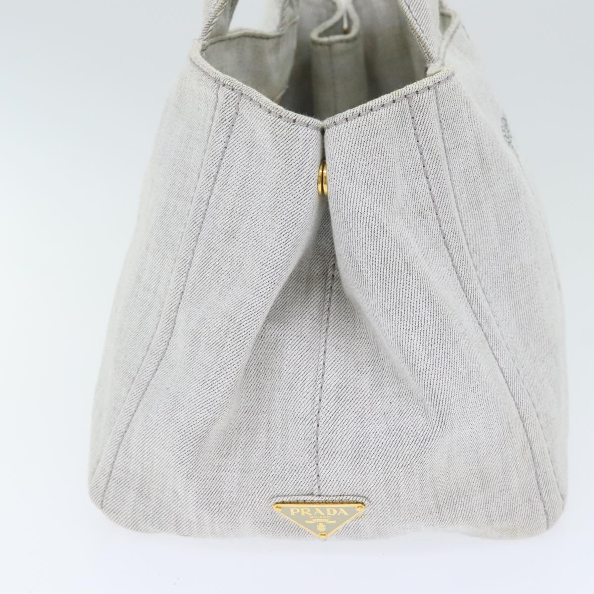 Luxury Prada Canapa MM Hand Bag Canvas 2way Gray Gold  93556
