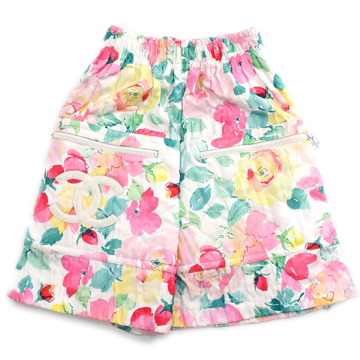 Luxury Chanel 1995 Spring Camlia-print diamond-quilted shorts