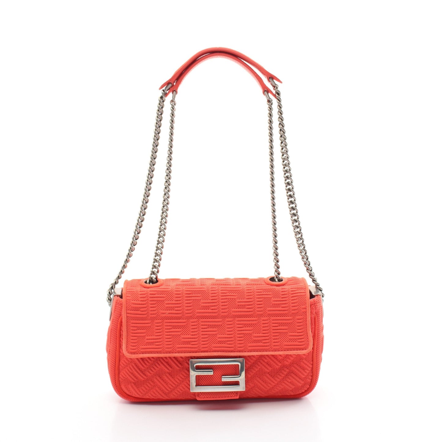 Luxury Fendi Bucket Chain Midi Zucca W chain shoulder bag Fabric Suede Orange red