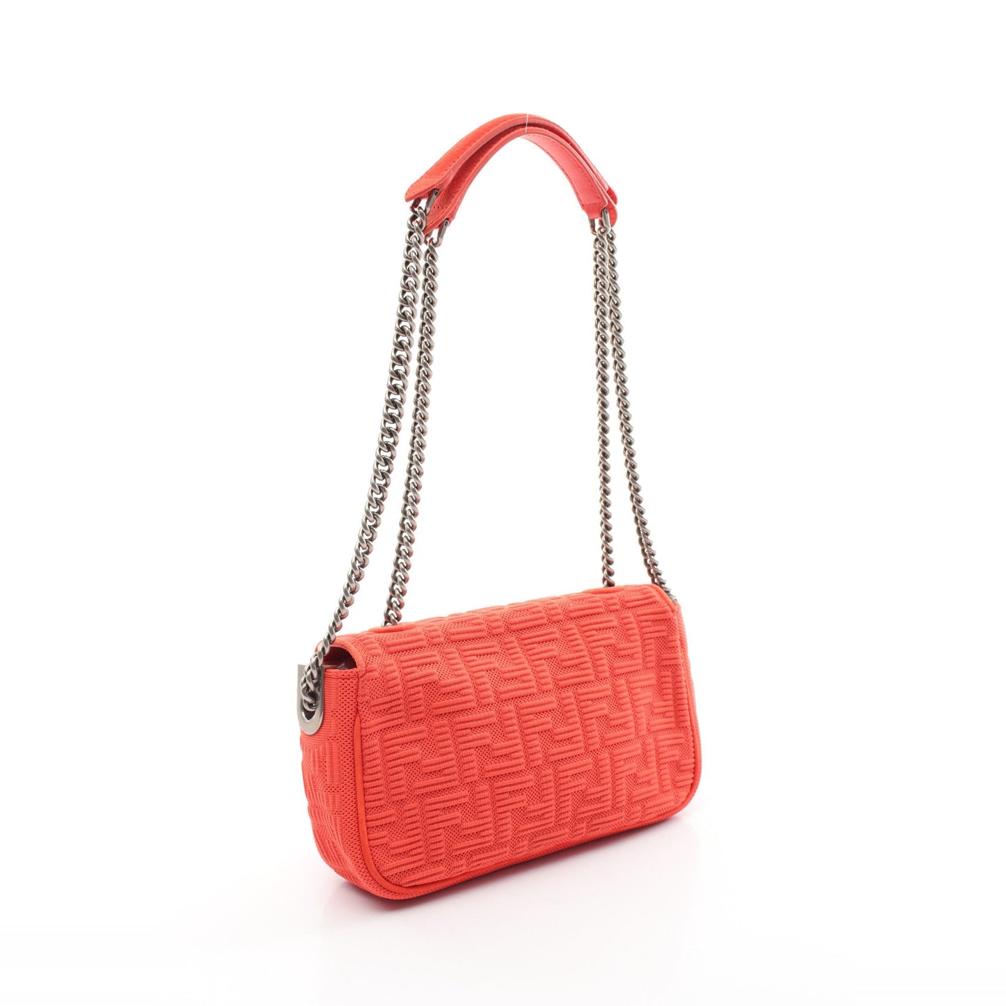 Luxury Fendi Bucket Chain Midi Zucca W chain shoulder bag Fabric Suede Orange red