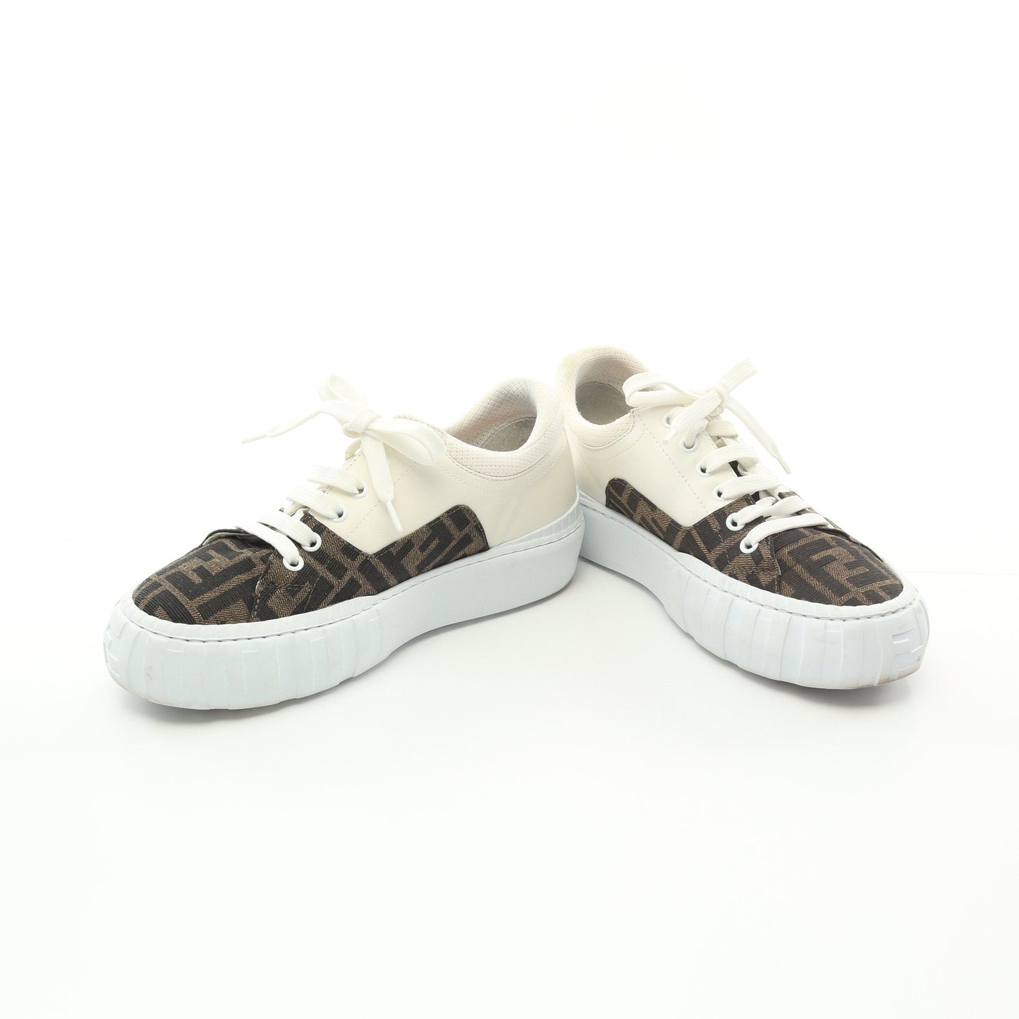Luxury Fendi Zucca Force Low-top Sneakers Canvas Leather Brown White