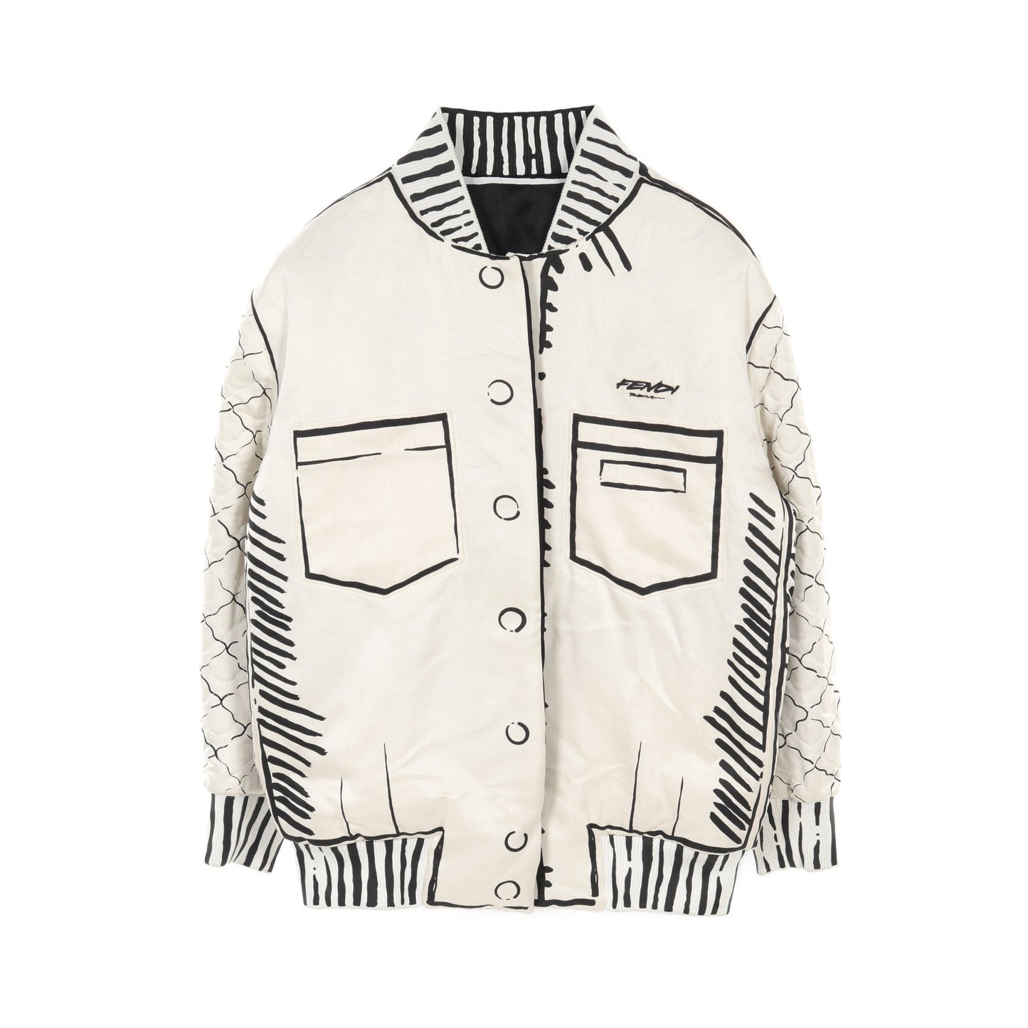Luxury Fendi Luxury Fendi * Joshua Vides Blouson Silk White Black Reversible
