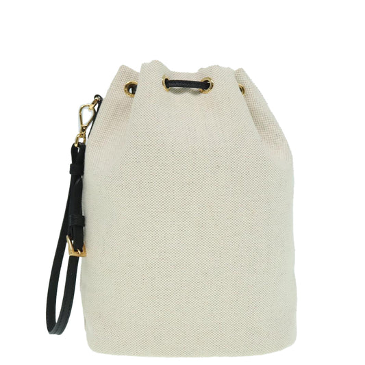 Luxury Prada Canvas Drawstring Bag Pouch White  93807