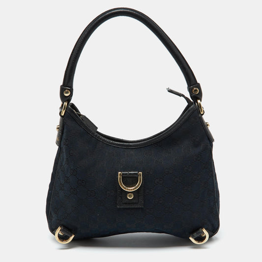 Luxury Gucci Trending 2025 Black GG Canvas and Leather Abbey D-Ring Hobo