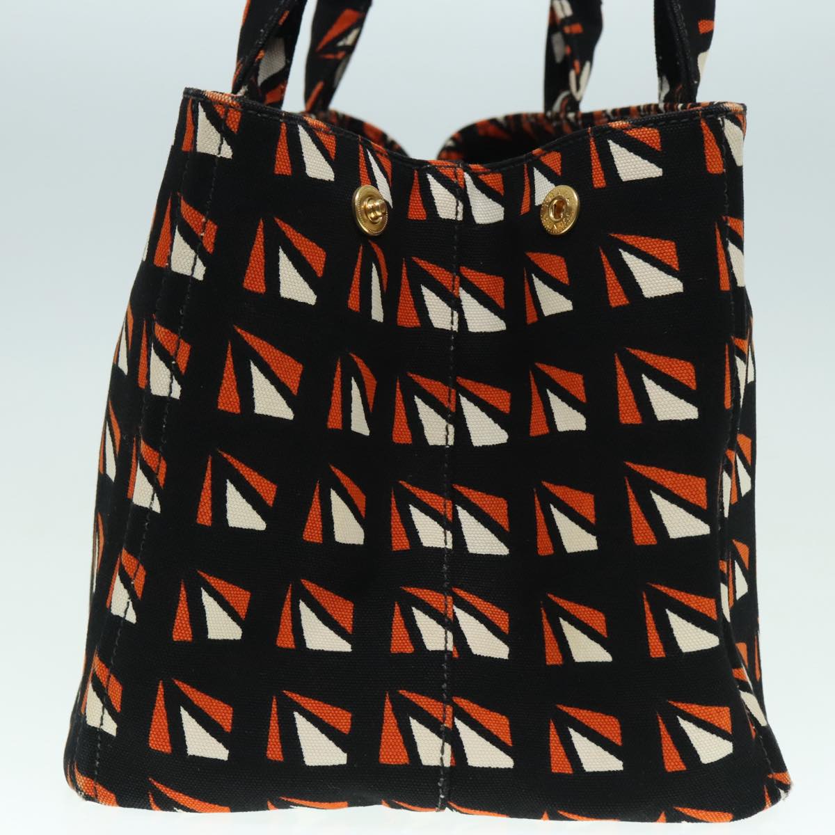 Luxury Prada Canapa MM Hand Bag Canvas 2way Black Orange  93869