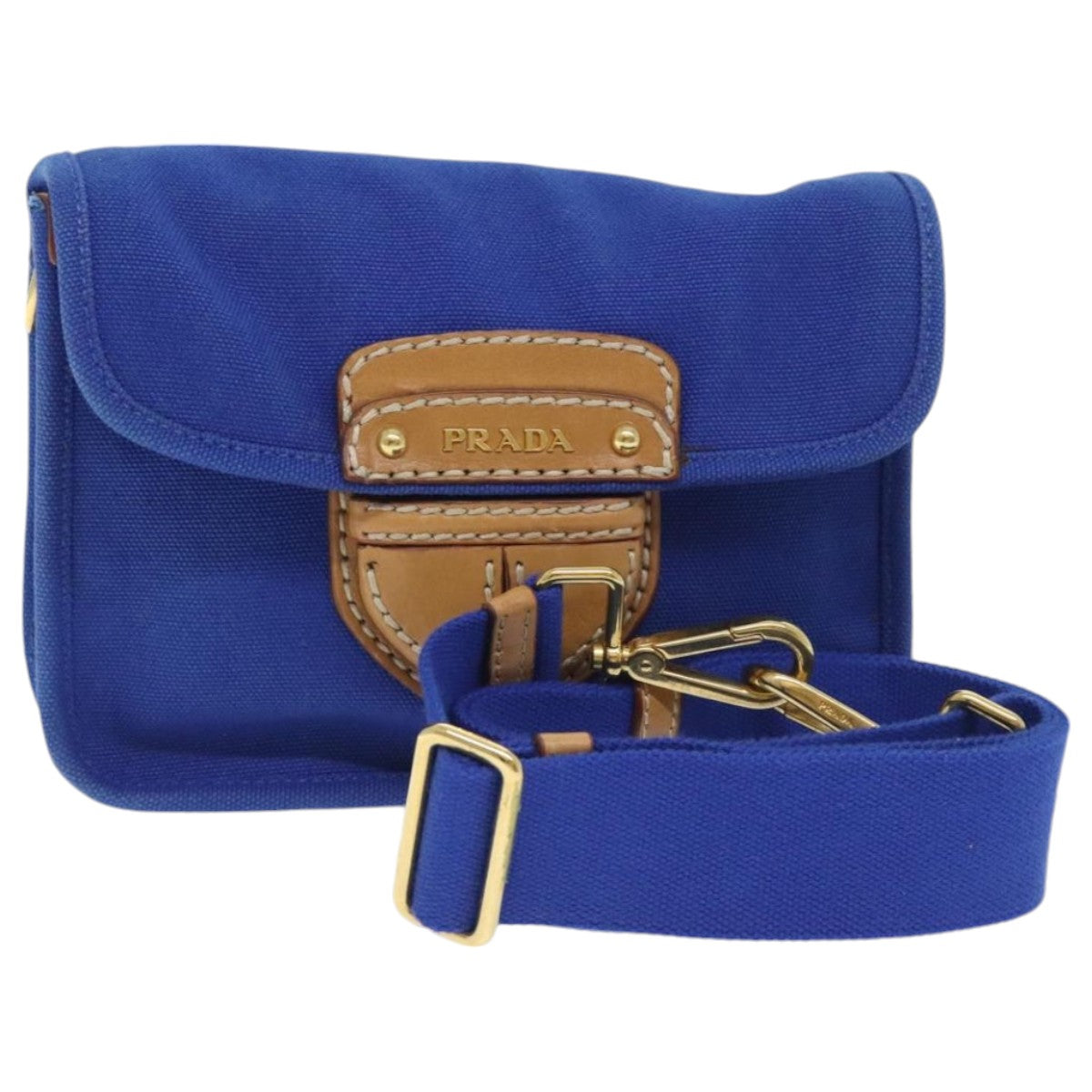 Luxury Prada Shoulder Bag Canvas Blue Gold  93988