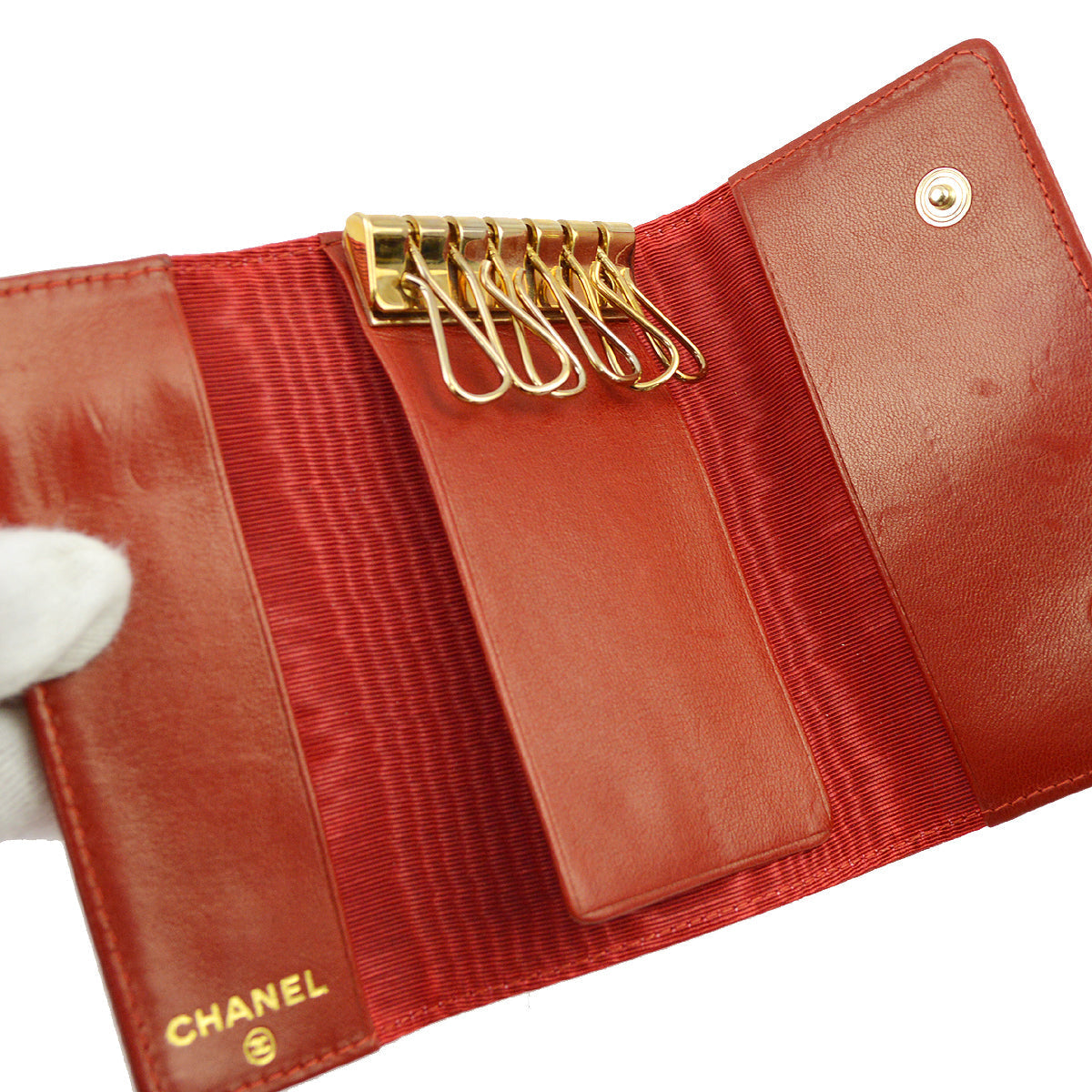 Chanel Red Caviar Key Case Small New