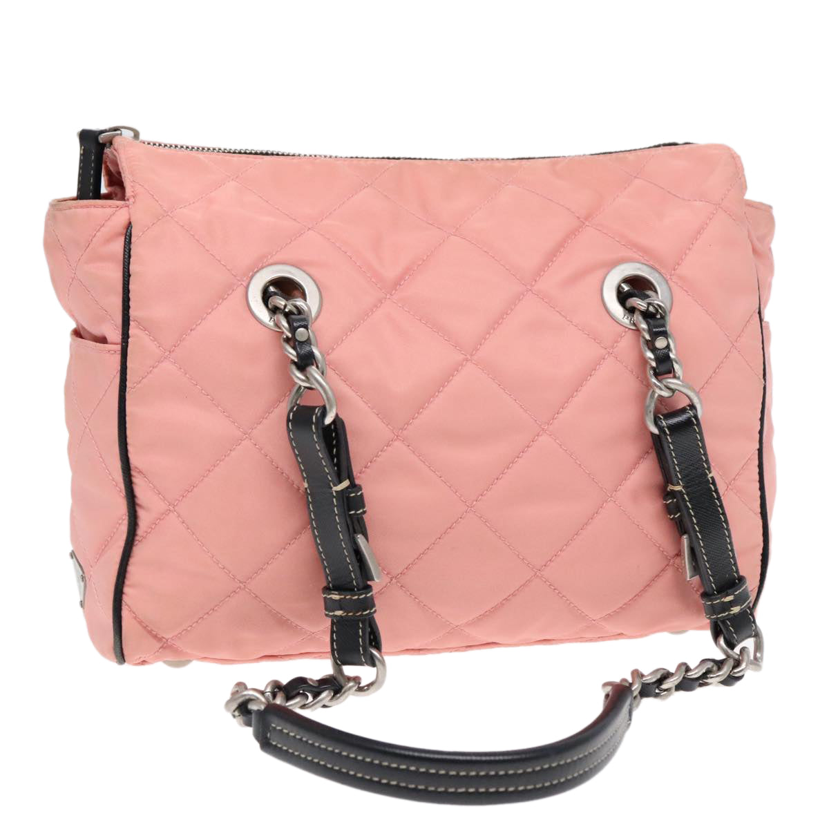 Luxury Prada Quilted Chain Shoulder Bag Nylon Pink  94001