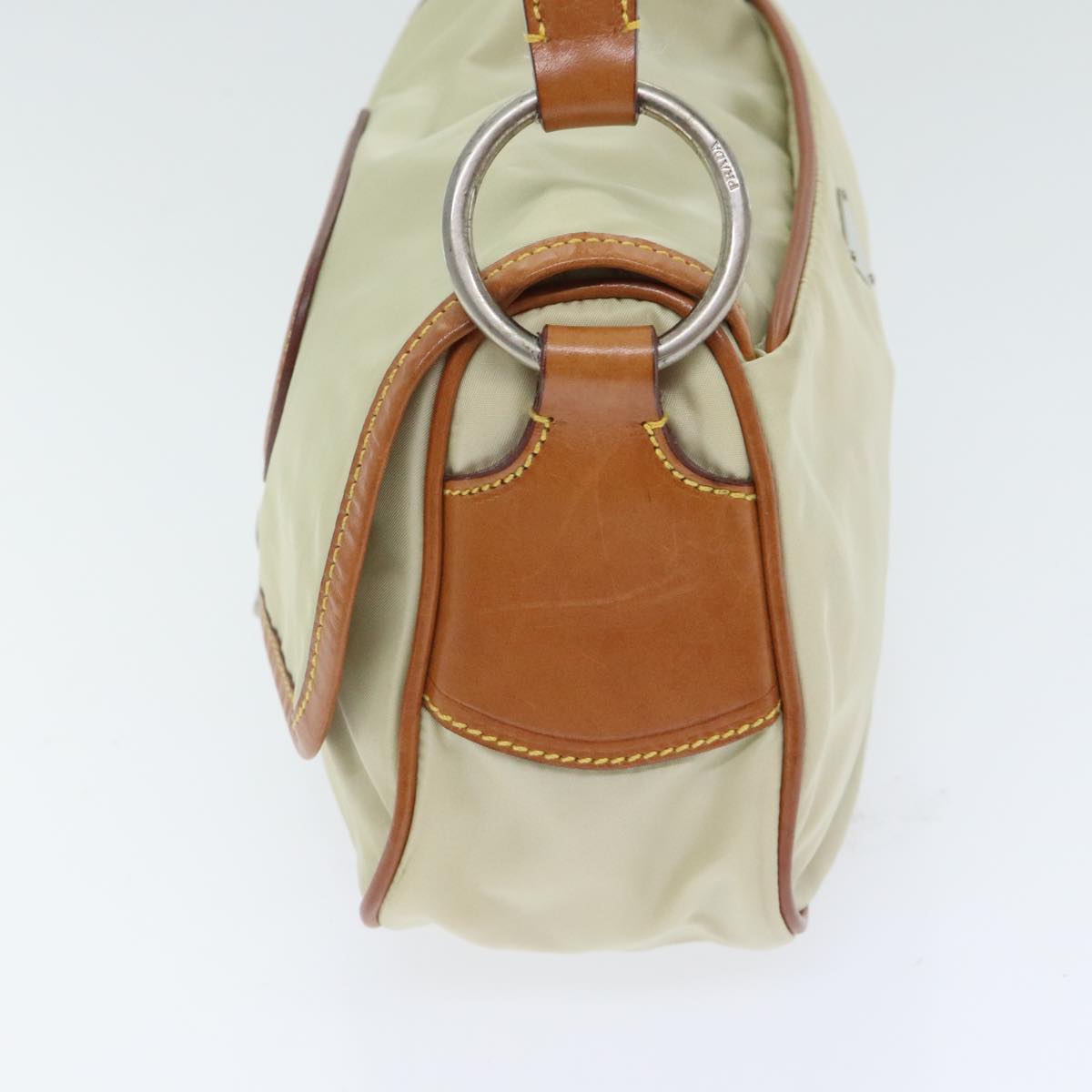 Luxury Prada Shoulder Bag Nylon Beige Silver  94013