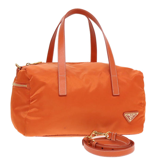 Luxury Prada Boston Bag Nylon 2way Orange Gold  94020