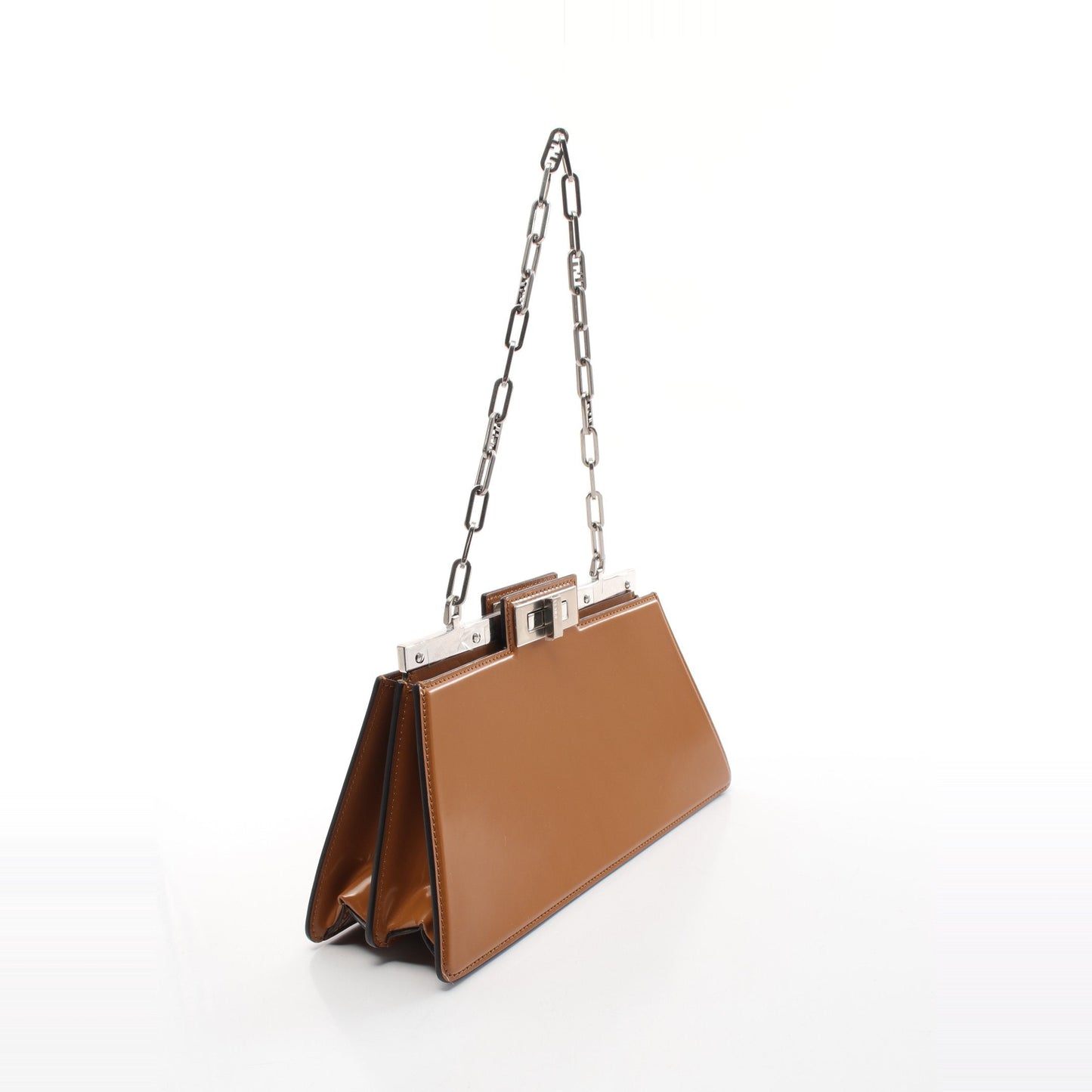 Luxury Fendi Peekaboo Cut Medium Chain shoulder bag Leather Light brown