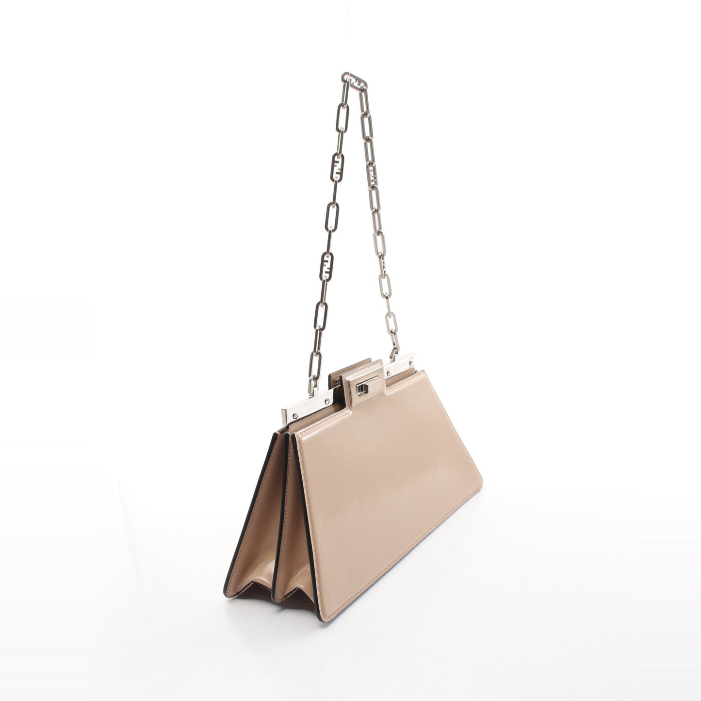 Luxury Fendi Peekaboo Cut Medium Chain shoulder bag Leather Gray beige