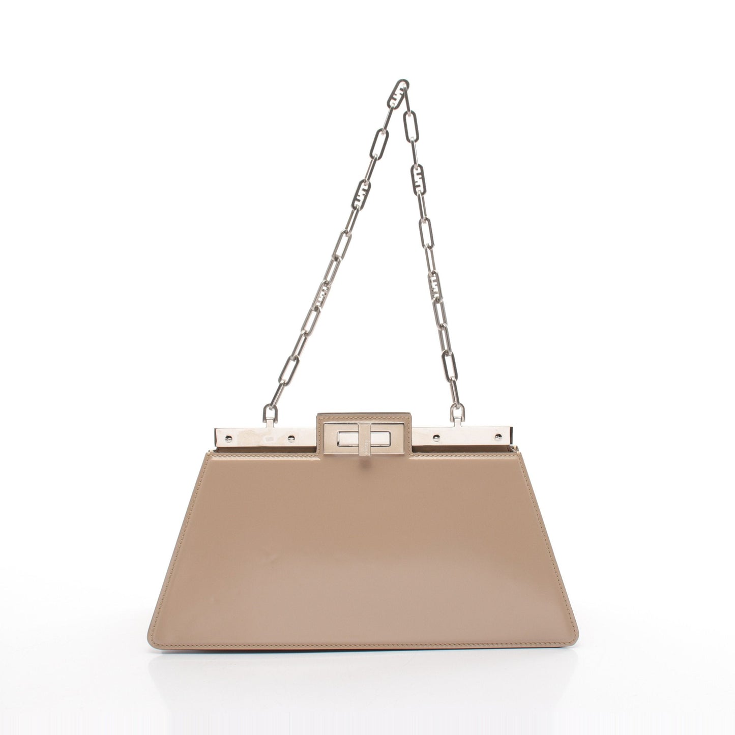 Luxury Fendi Peekaboo Cut Medium Chain shoulder bag Leather Gray beige