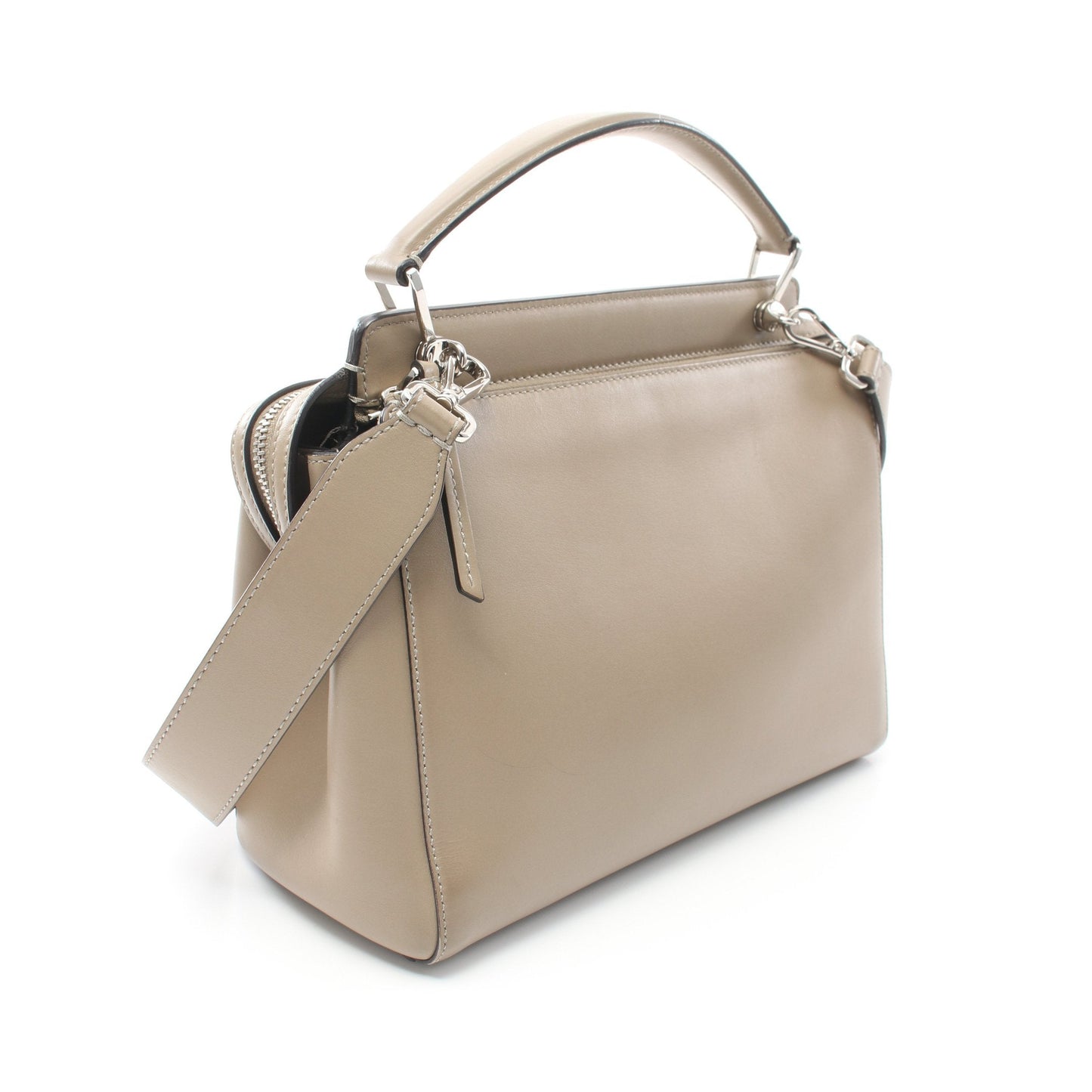 Luxury Fendi DOT COM Dot com Handbag Leather Gray beige 2WAY