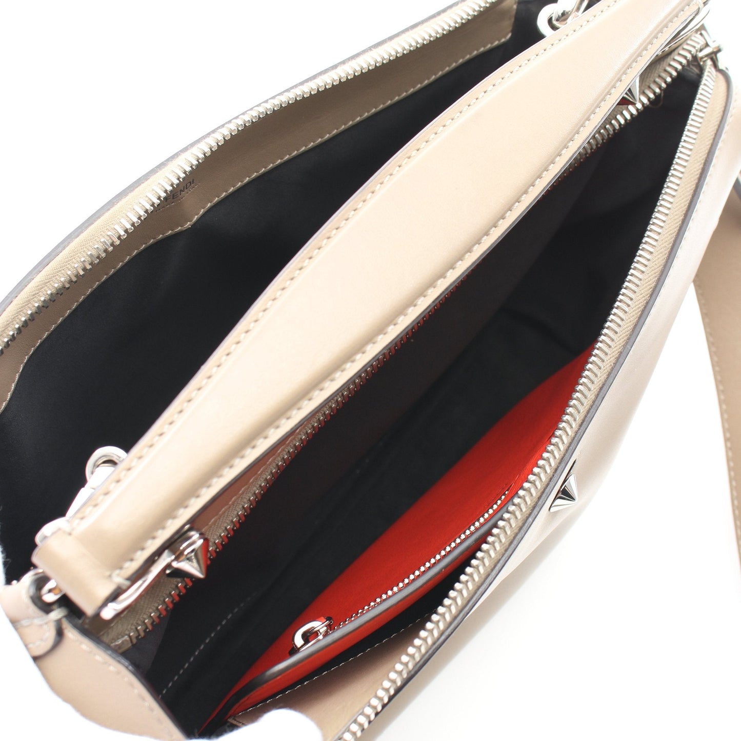 Luxury Fendi DOT COM Dot com Handbag Leather Gray beige 2WAY