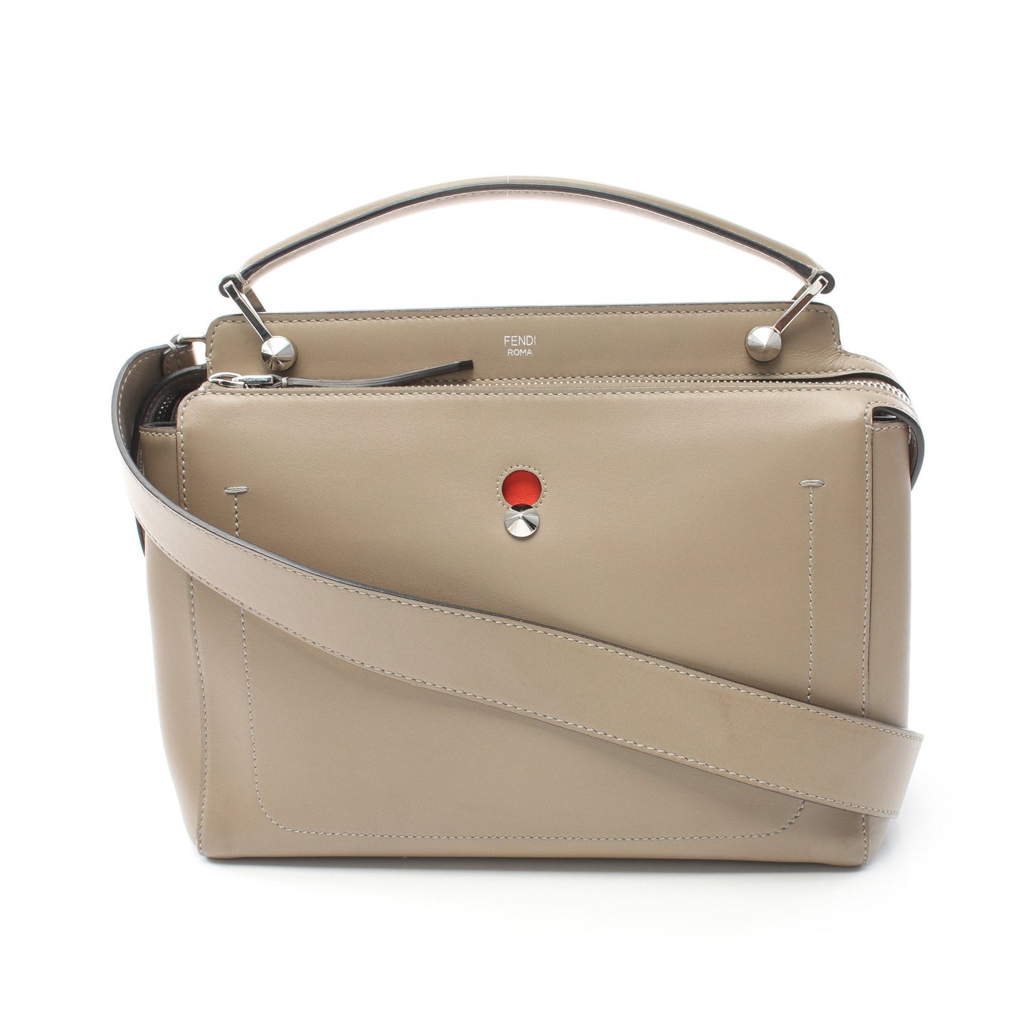 Luxury Fendi DOT COM Dot com Handbag Leather Gray beige 2WAY