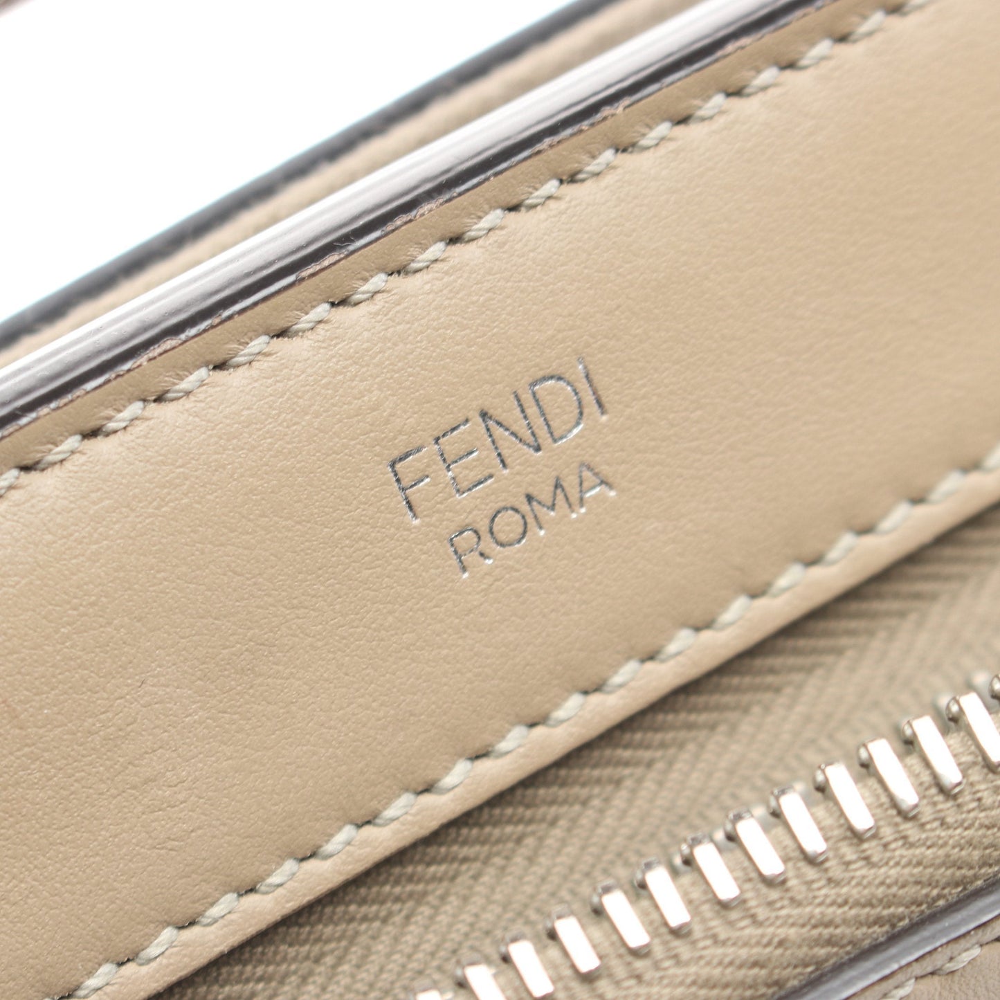 Luxury Fendi DOT COM Dot com Handbag Leather Gray beige 2WAY