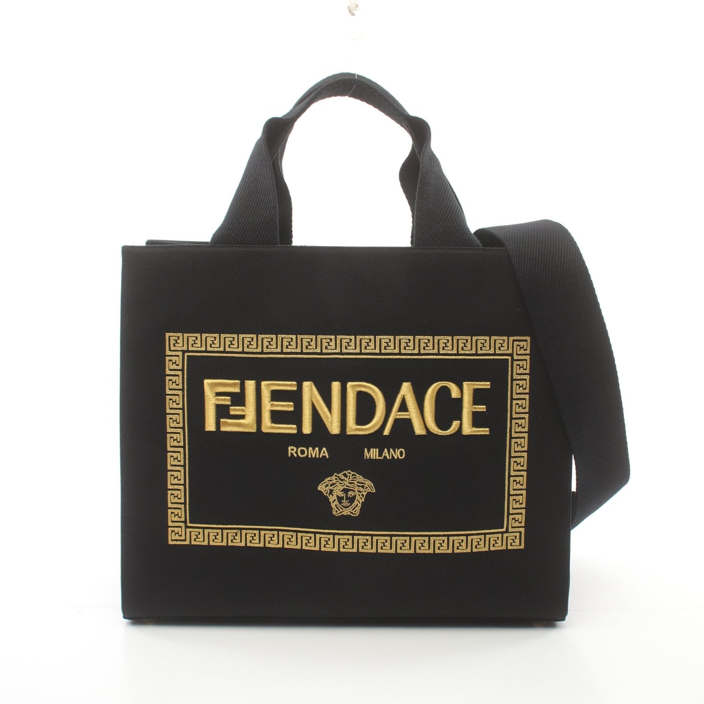 Luxury Fendi Luxury Fendi * VERSACEFENDACE Fenderche Handbag Tote bag Canvas Black 2WAY