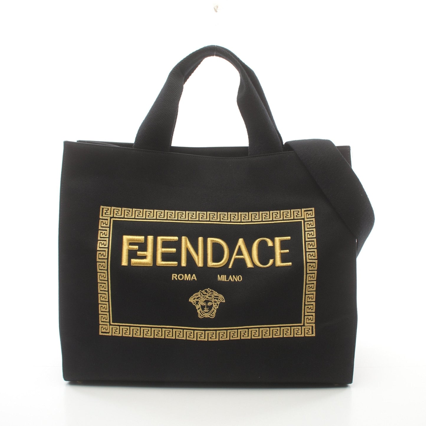 Luxury Fendi Luxury Fendi * VERSACE FENDACE Fenderche Handbag Tote bag Canvas Black 2WAY
