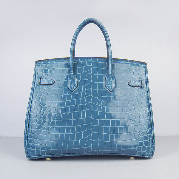 Luxury Hermes Birkin 6089 Crocodile Blue Bag