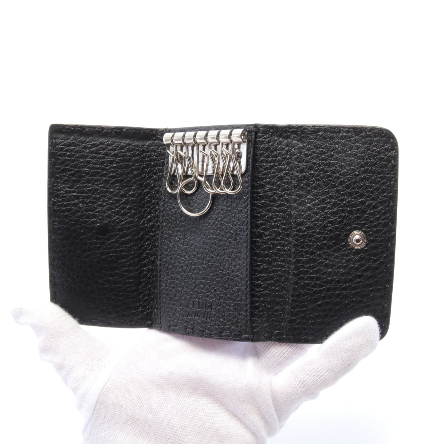 Luxury Fendi Selleria 6 key Key case Leather Black