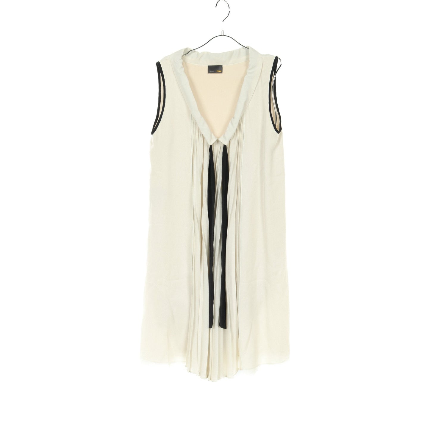 Luxury Fendi One piece No sleeve Silk Ivory Black Pleats