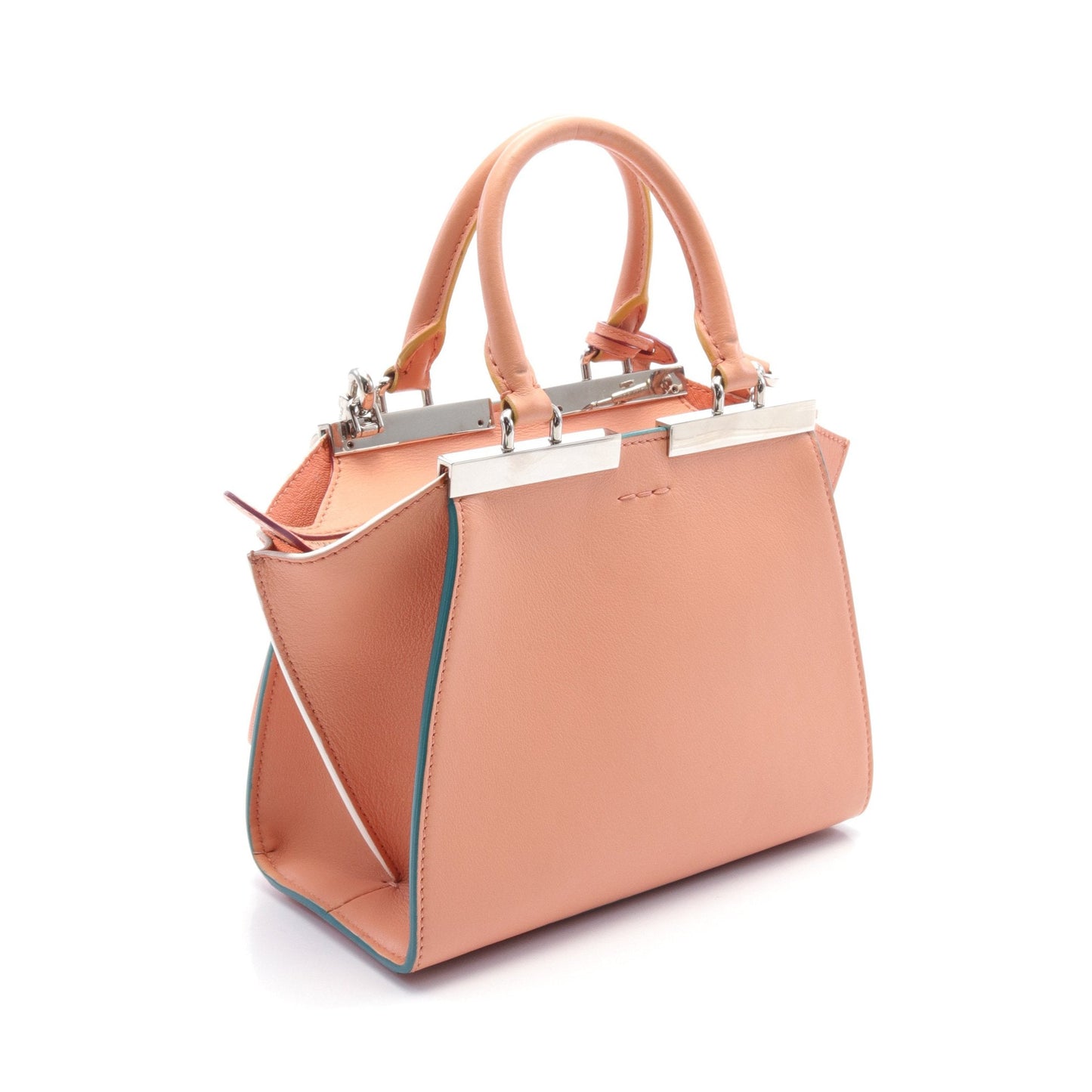 Luxury Fendi Mini Troisours Handbag Leather Coral orange 2WAY