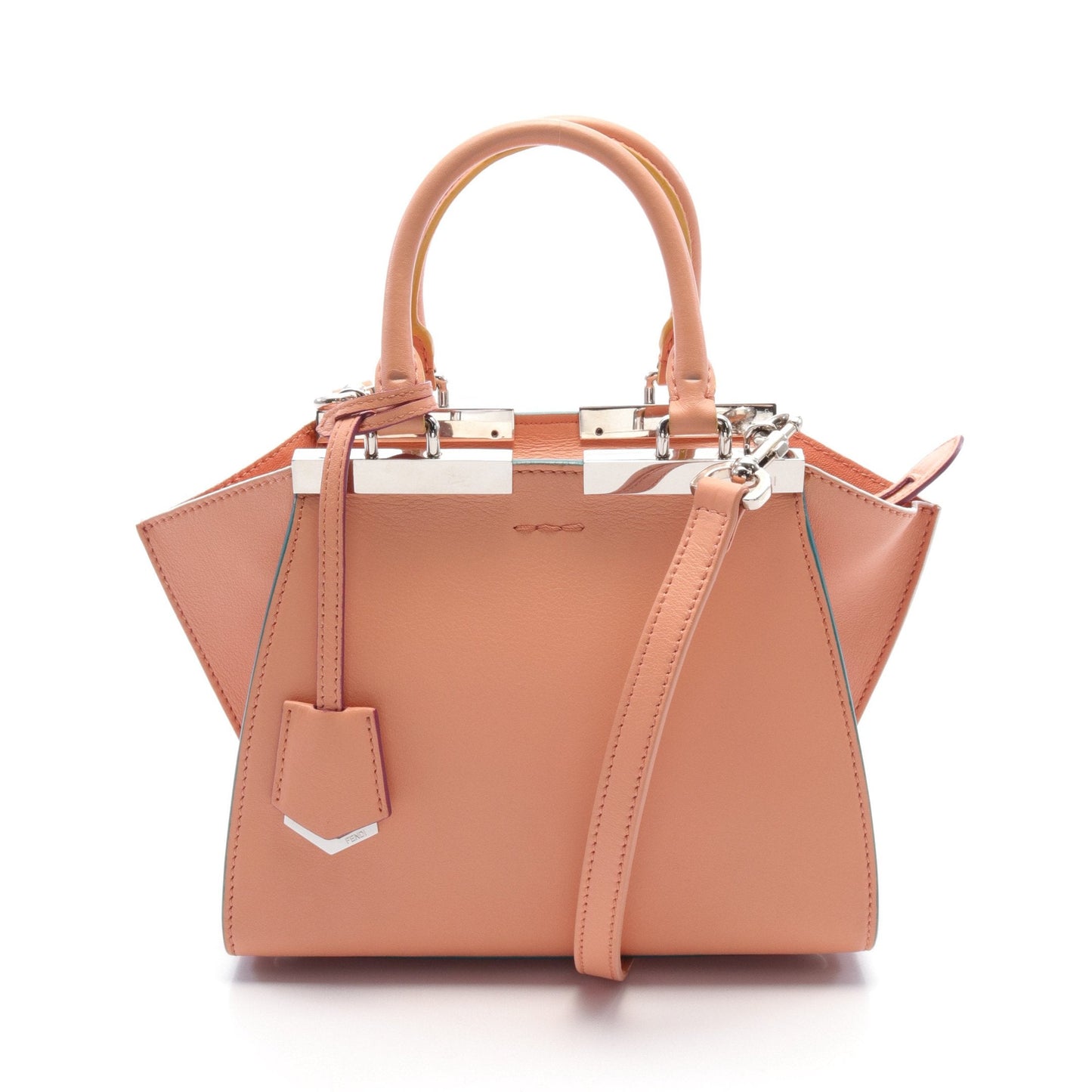 Luxury Fendi Mini Troisours Handbag Leather Coral orange 2WAY