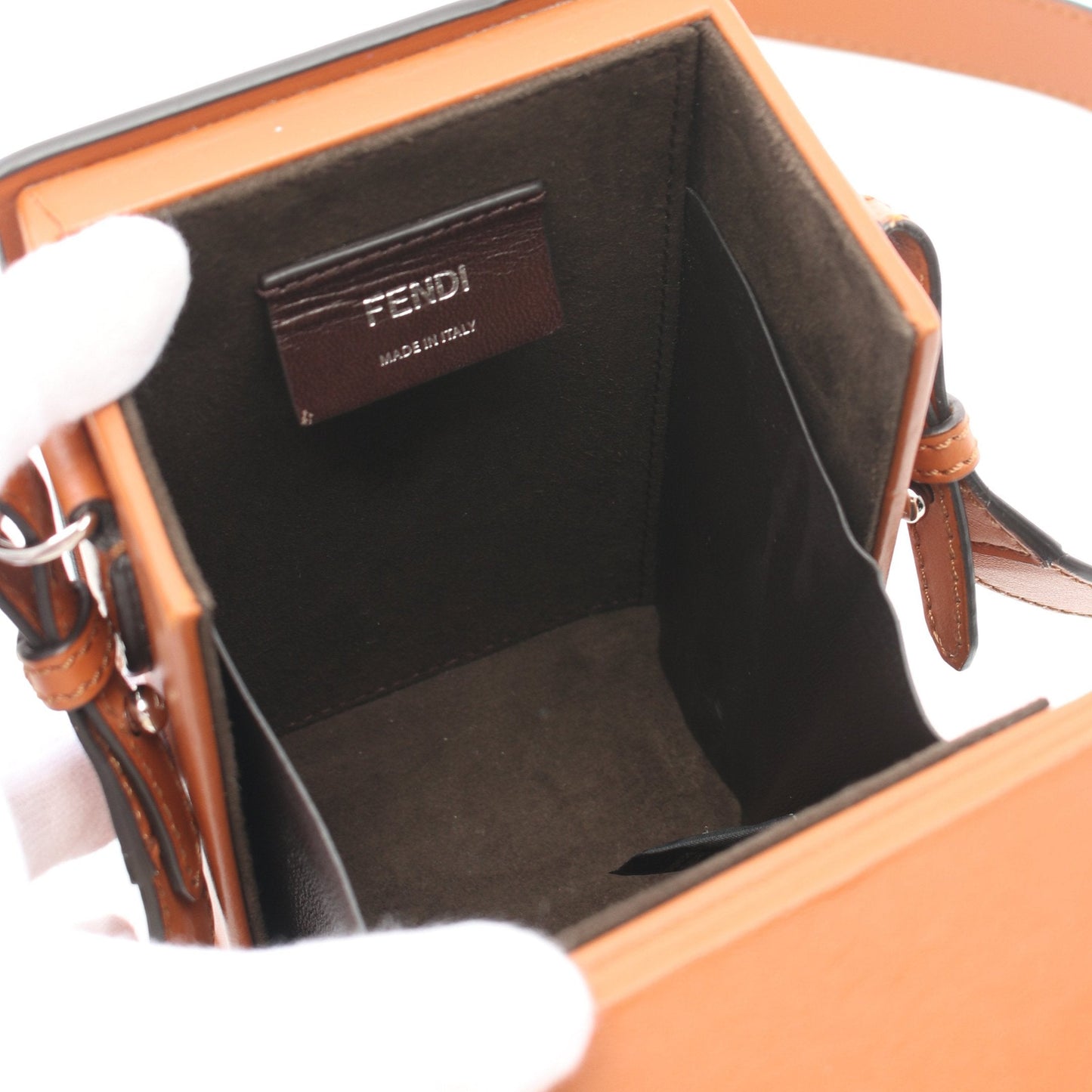 Luxury Fendi Box Shoulder bag Leather Light brown