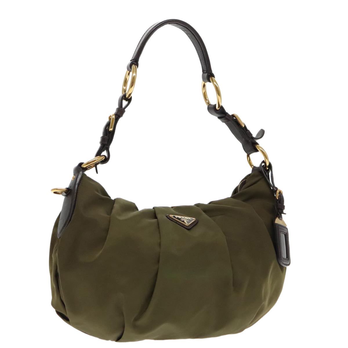 Luxury Prada Shoulder Bag Nylon Khaki Gold  94393