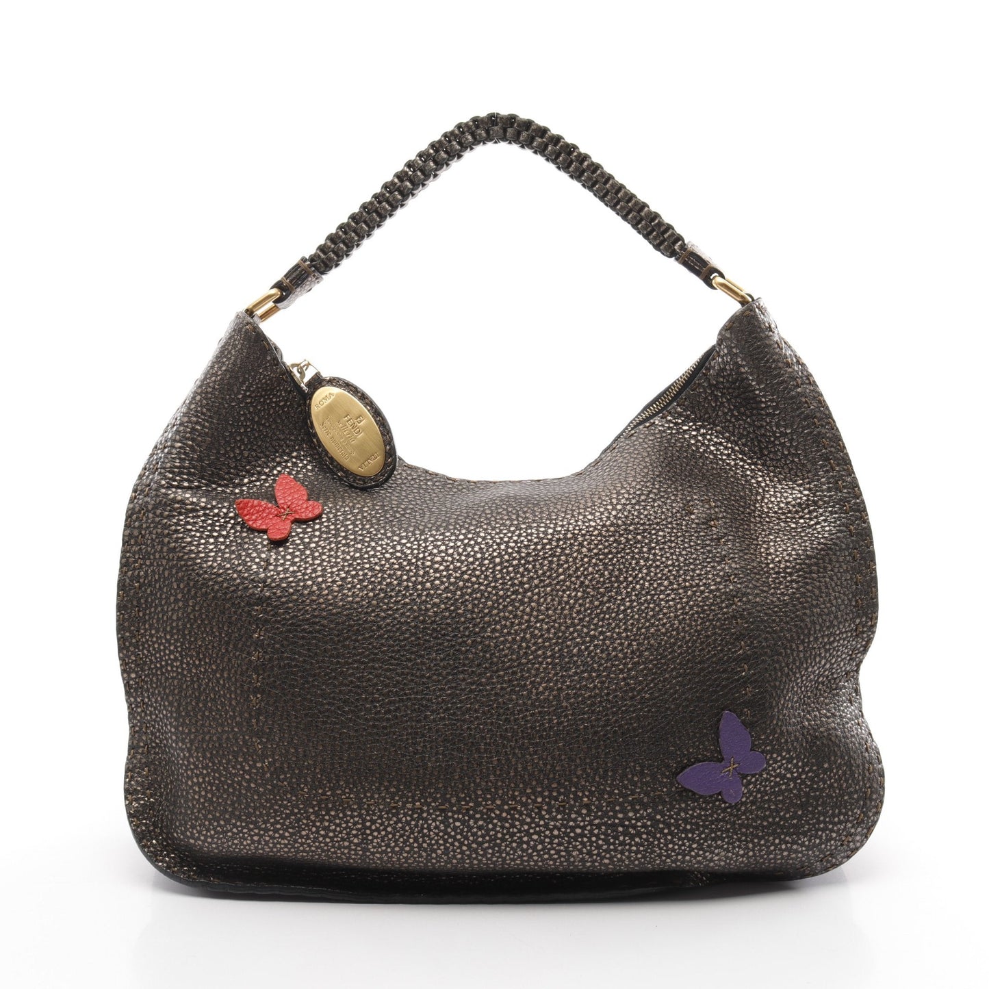 Luxury Fendi Selleria Shoulder bag Butterfly Leather Bronze