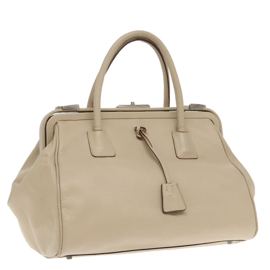 Luxury Prada Hand Bag Leather Beige Silver  94401