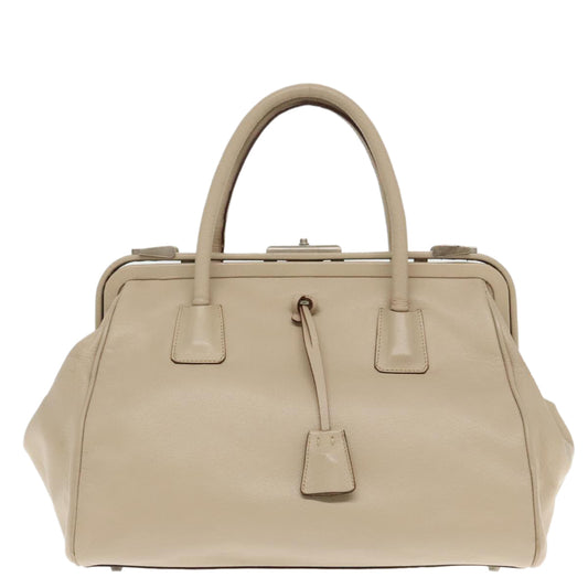 Luxury Prada Hand Bag Leather Beige Silver  94401